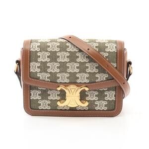 Celine Teen Triomphe shoulder bag canvas leather Khaki Green brown